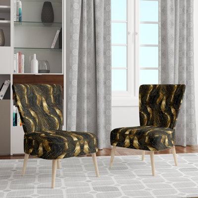 Gilded Opulence In Black & Gold - Upholstered Modern Accent Side Chair