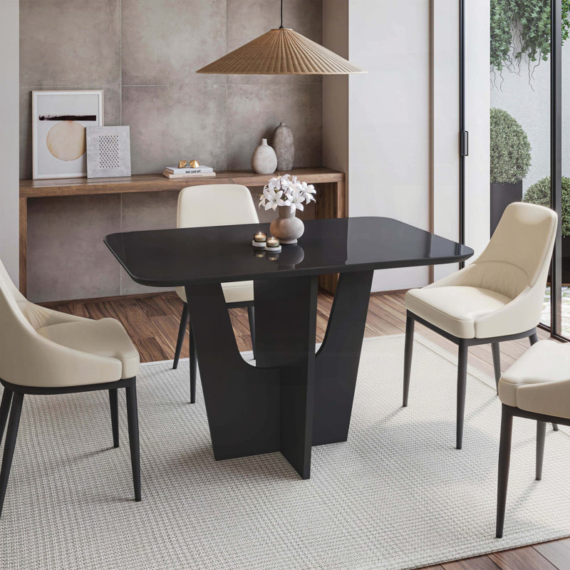 Table de salle à manger compacte italienne à 4 places avec plateau en verre peint