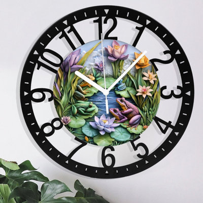 Horloge murale en métal pour le salon - Chemin forestier de 10 po bordé de pendules silencieuses, à piles et à horloge antique pour maison de campagne, chambre à coucher, cuisine - chiffres arabes