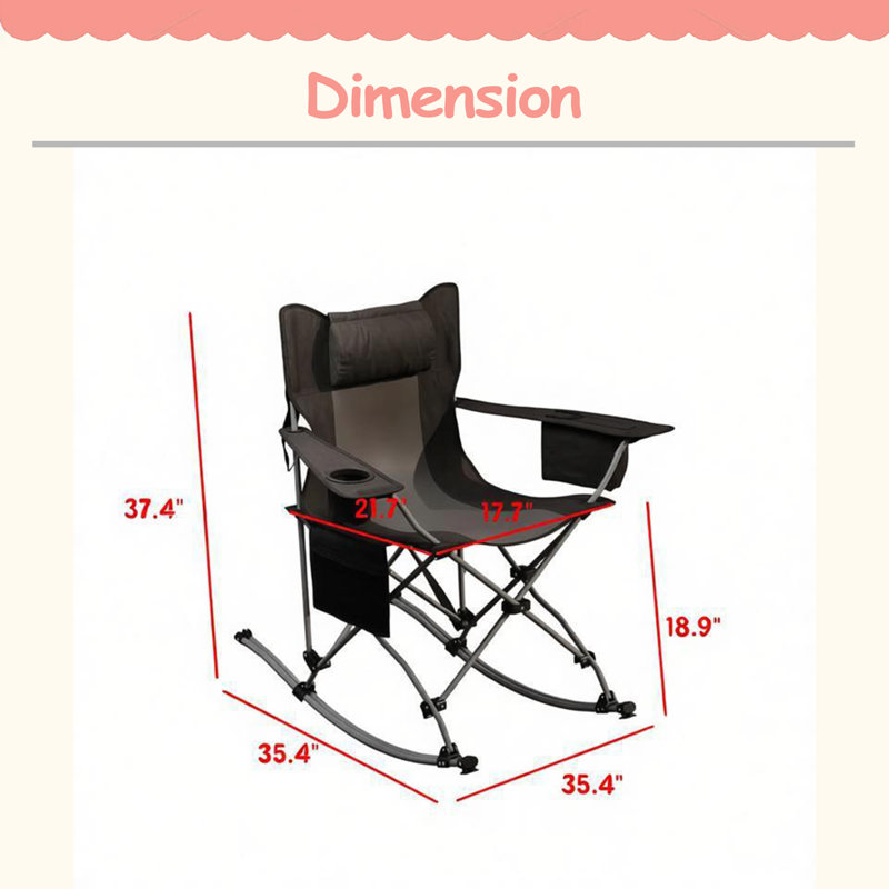 Ensemble de 2 chaises berçantes de parc, chaises portatives et chaises de camping berçantes pliantes, Noir/gris