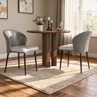 Modern Curved Back Faux Leather Upholstered Dining Chairs with Metal Legs