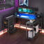 L-Shaped Metal Base Computer Desk with Power Outlet-410358513