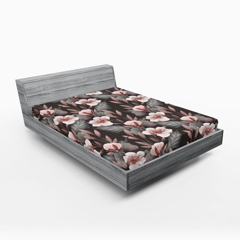 Drap-housse rustique Ambesonne, Full Fitted Sheet, Mauve pâle, taupe coquille d'œuf / floral