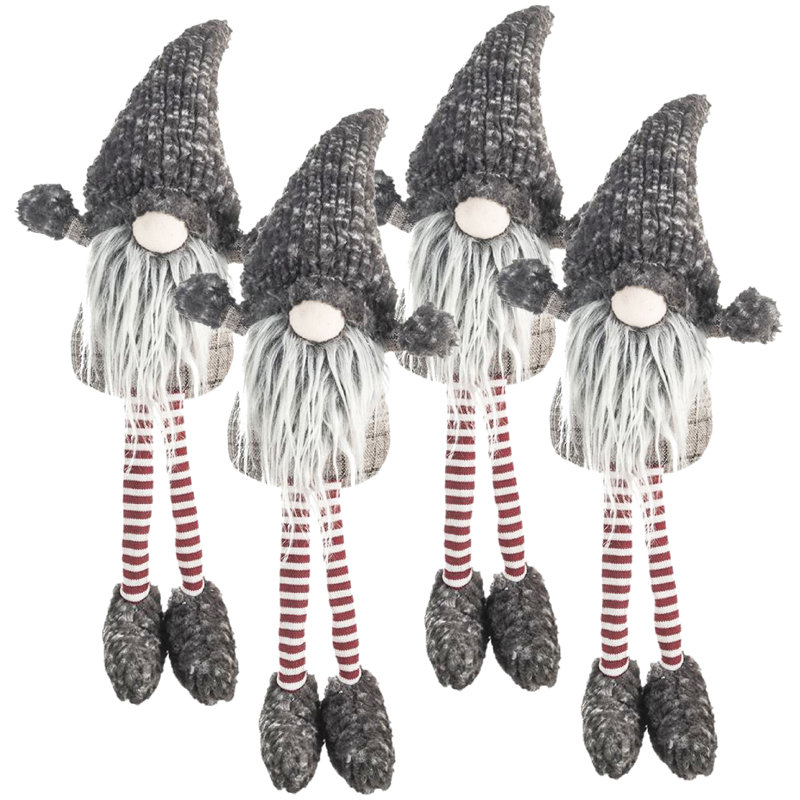 Sitting Gnome With Soft Legs  Set of 4  7.5" x 3" x 14.5"H  Gray