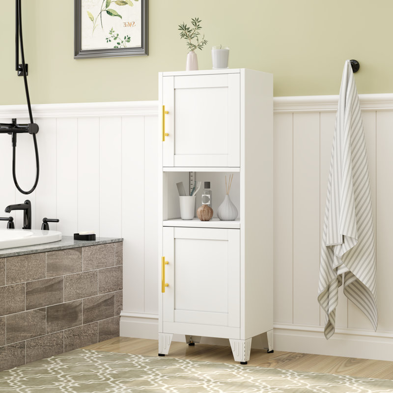 Petite armoire de rangement en métal avec portes, Blanc