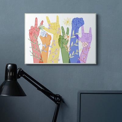 Rainbow Peace Love Caring Hand Signs ASL par Grace Popp - reproduction d'art