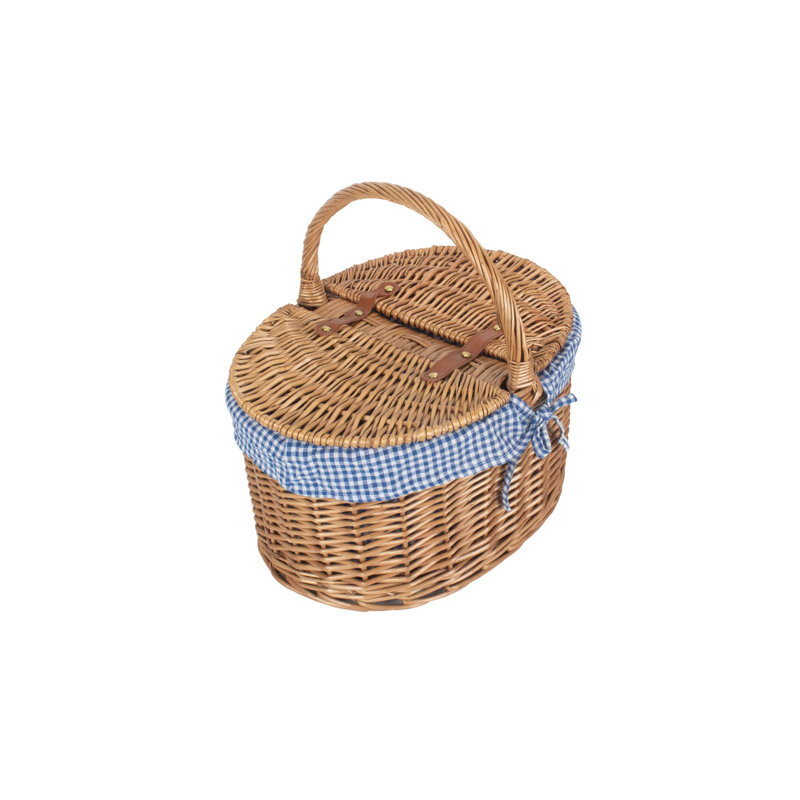 Wicker Lidded Picnic Hamper Basket with Lining, Blue