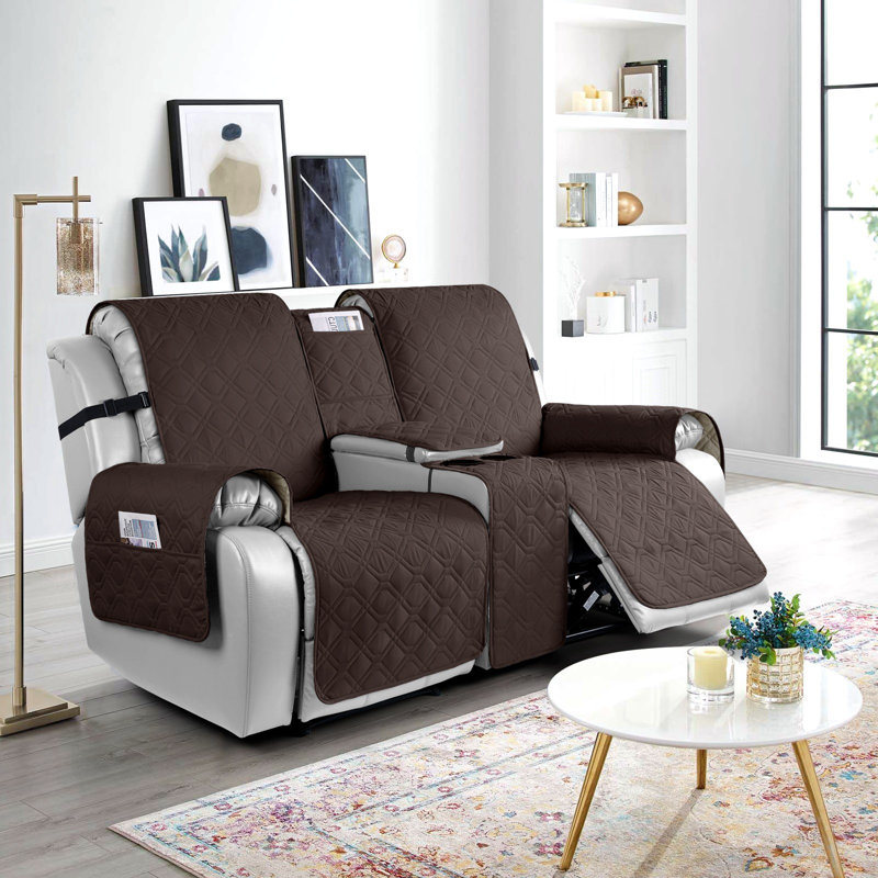  Wildee Waterproof Non-Slip Recliner loveseat Couch Cover With Console, Chocolate Brown