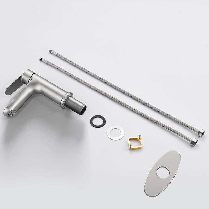 Single Handle Bathroom Faucet With Deck For 1 Or 3 Holes,Laundry Vanity Sink Faucet With Two 9/16" Hoses, Brushed Nickel