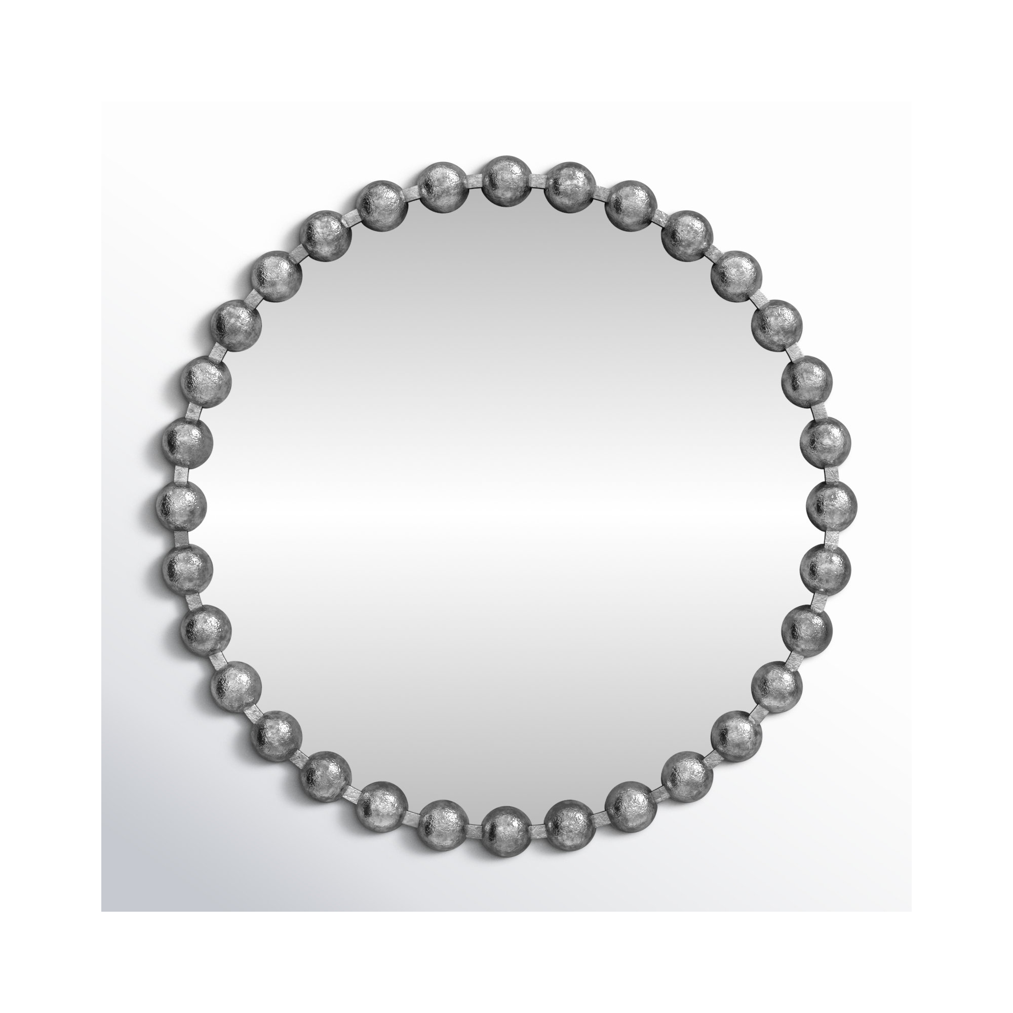 Marlowe Beaded Round Metal Wall Mirror, Silver, 27" x 27"