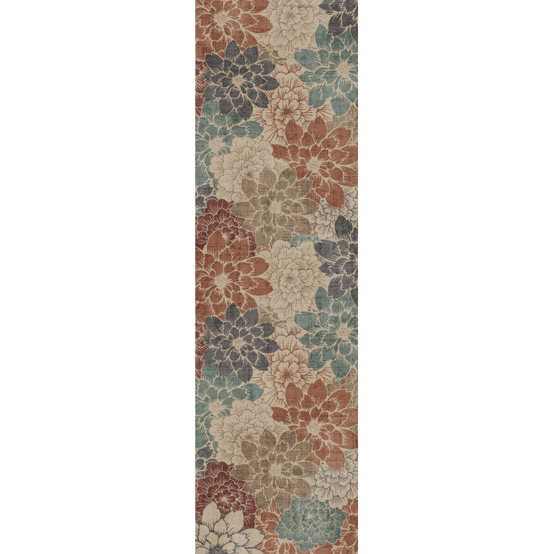 Tapis de cuisine rétro anti-fatigue antidérapant, L 47 po x H 17 po, Bleu, gris, floral blanc