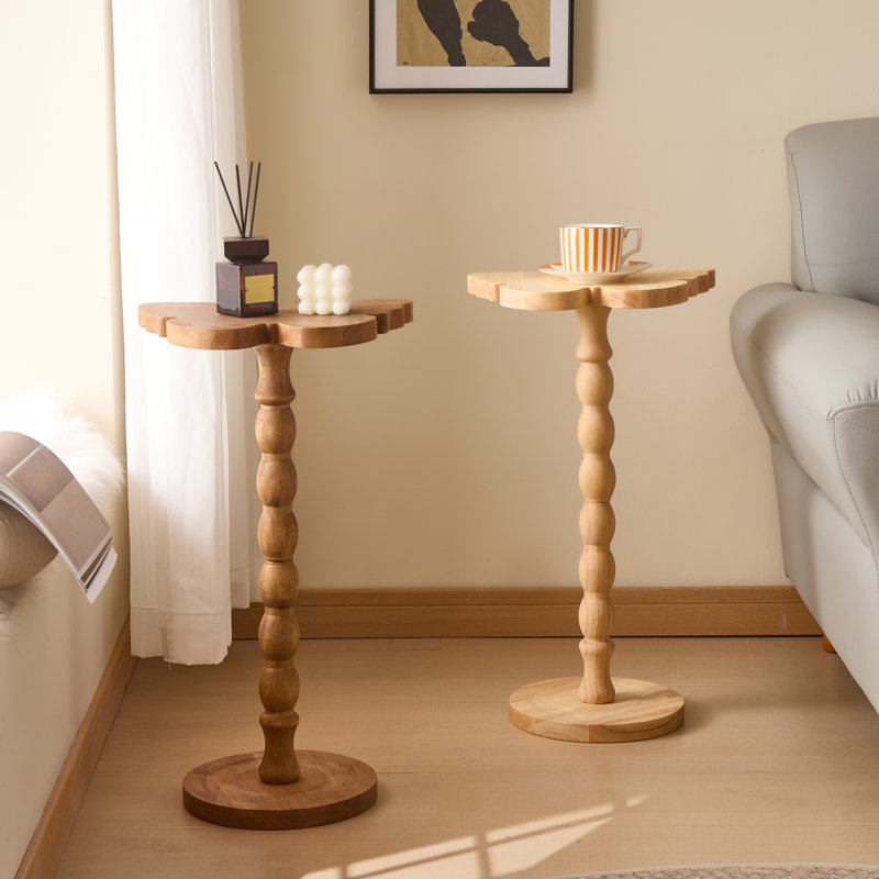 Solid Wood Butterfly-Shaped End Table,Pedestal Drink Table, Tall Plant Stand, Brown Top/Natural Wood Base