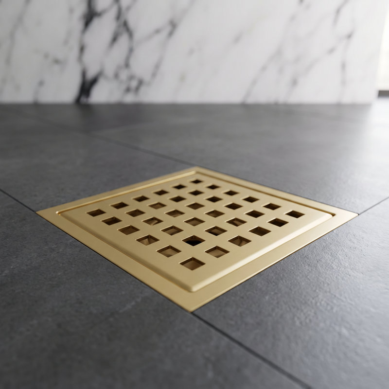 VIGO Elan Square Shower Drain, Matte Brushed Gold
