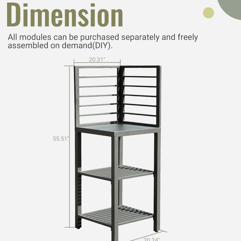 Outdoor Kitchen Island Cabinet With Drawers: Powder Coated, Adjustable Leveler, 20.82" Depth X Width 57.05" Height, Grey Island: Modular Setup, Extra Storage Space, All Ready, 57.05
