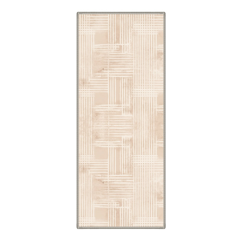 Tapis beige à motif géométrique lavable à la machine avec envers antidérapant Gridline, Runner 2' x 7'