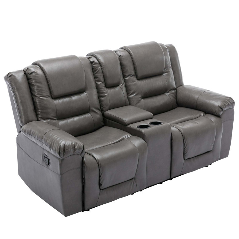 2 Seater Home Theater Recliner Manual Recliner Chair With A Storage Box And Two Cup Holders For Living Room,Bedroom, Gray
