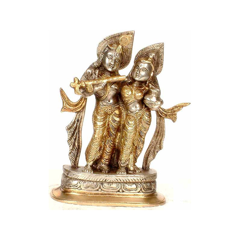 6" Radha Krishna Brass Idol – Handmade in India, Divine Couple Tabletop Sculpture, Spiritual Home Décor, Inspirational Gift of Love and Harmony