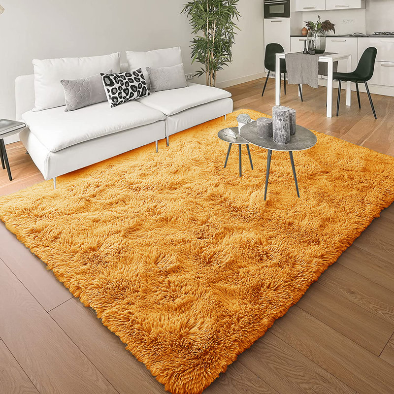 Alexxys Fluffy Thin Deep Pile Living Room Area Rug, Rectangle 60 x 110cm