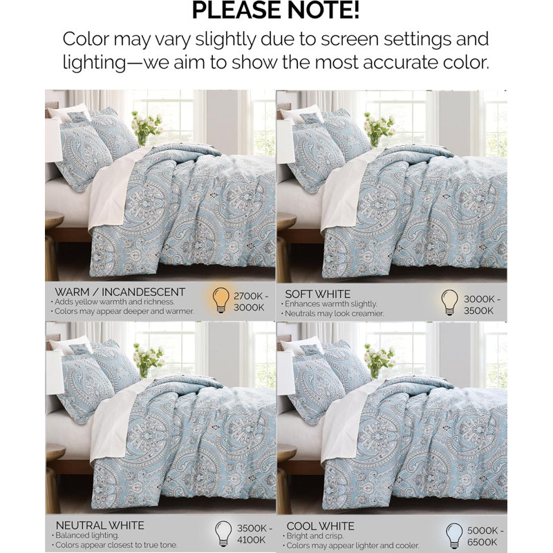 Southshore Fine Linens Pure Melody Reversible Comforter Set in Pure Melody Aqua, Double-Brushed Microfiber Paisley Bedding with Down-Alternative Fill, 1 Comforter and 2 King Pillow Shams, King / California King