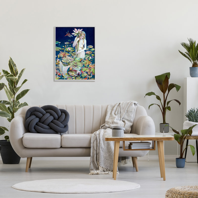 Sirène parmi les nénuphars, étang à fleurs, H 30 po x l 24 po x P 1,5 po, Estampe numérique Farmhouse