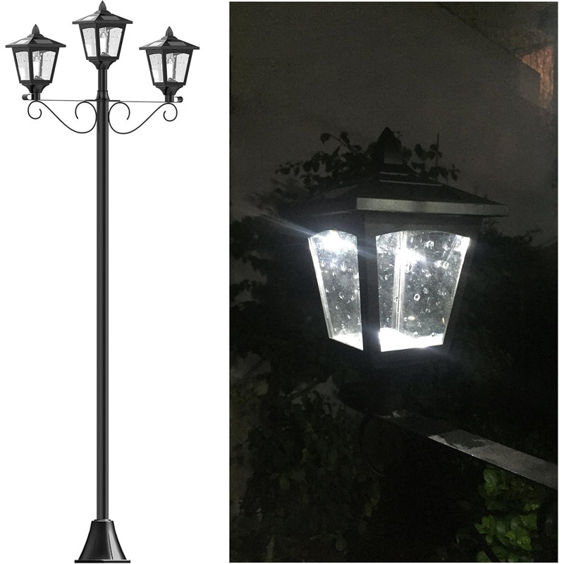 72" Triple-Head Solar Lamp Post Light Outdoor with Auto Dusk-to-Dawn Sensor