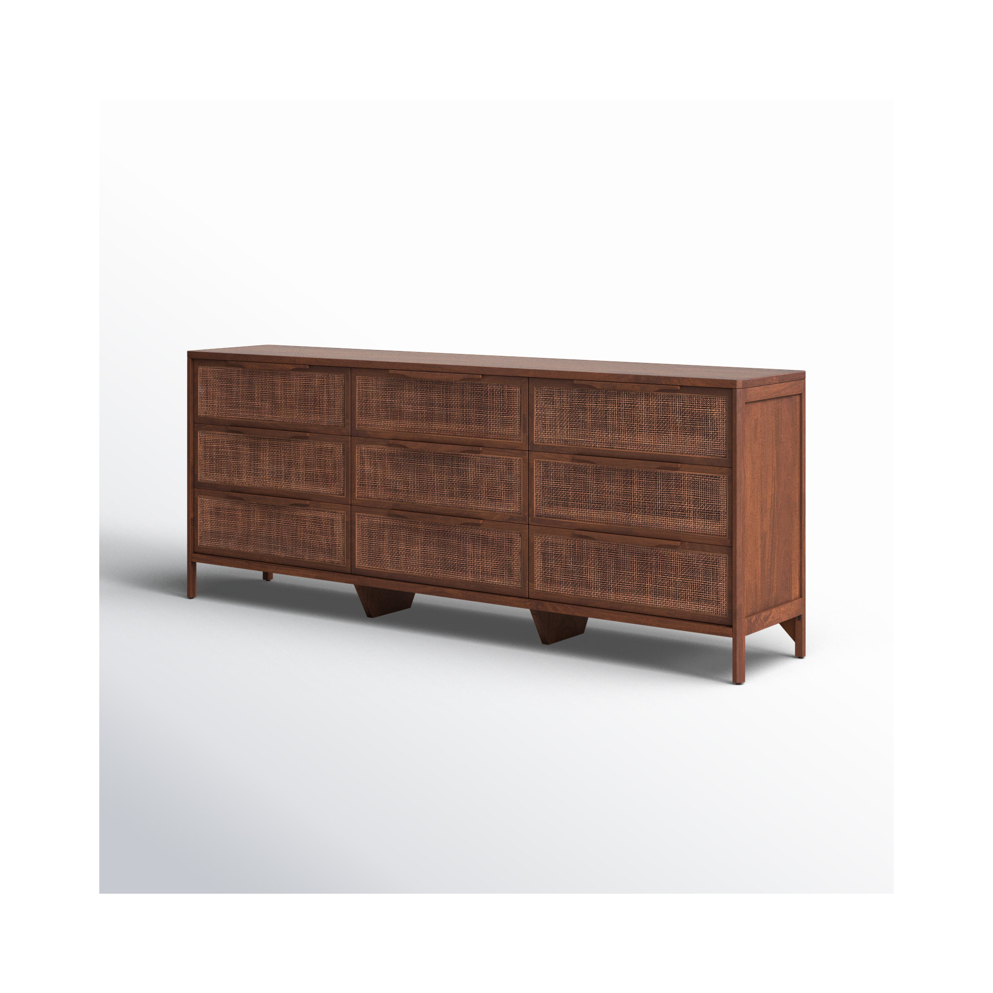 Nellie 9 Drawer Cane Dresser, Brown Wash