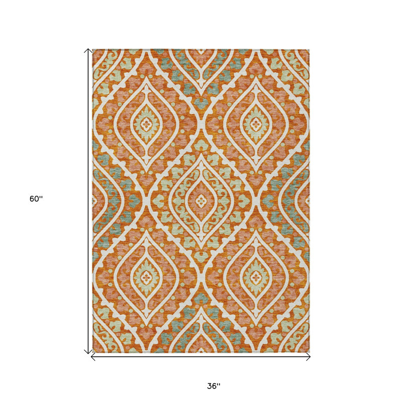3' X 5' Ivory Floral Washable Indoor Outdoor Area Rug