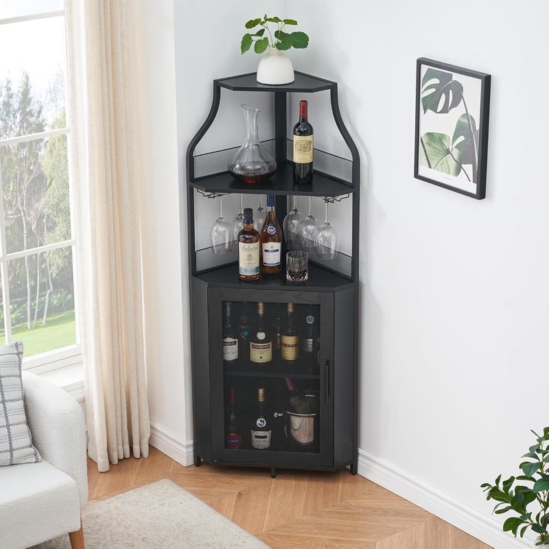 Meuble-bar d'angle avec casier Ã  bouteilles amovible, meuble-bar pour la maison, Noir, noir, noir, noir