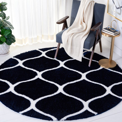 Geometric Power Loom Navy/White Area Rug