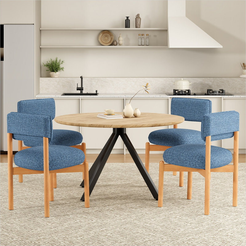 Ensemble de 2 chaises d'appoint rembourrées en lin de couleur bleue avec structure en bois massif et dossier amovible, pour salle à manger