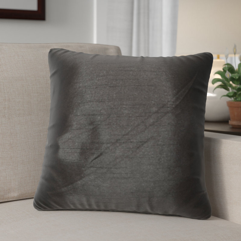 Faux Silk Throw Pillow, Black, 18" x 18", Square