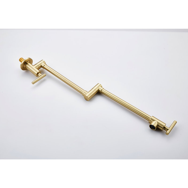 Brushed Gold Pot Filler Faucet For Wall Mount - Folding Characteristic, 360 Spin, Brass, Corrosion Finish, Double Handles Precise Water Flow Regulation Mounted In Style, Rotatable, Brass Made,