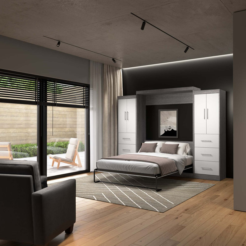 Velora Murphy Storage Bed, Bark Gray & White, Queen