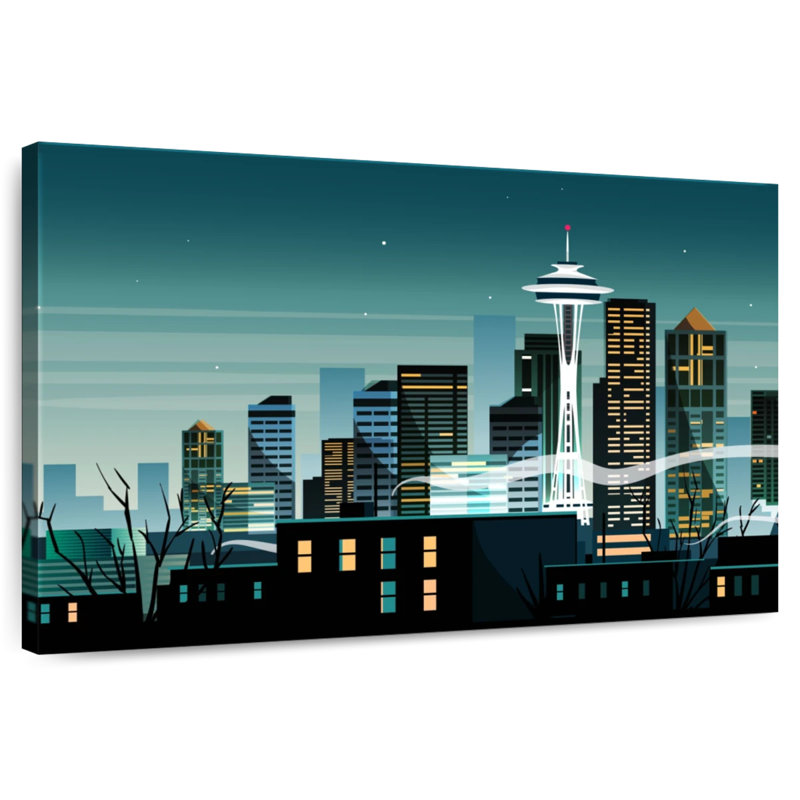 Paysage de nuit Sirci Seattle City, H 8 po x l 12 po