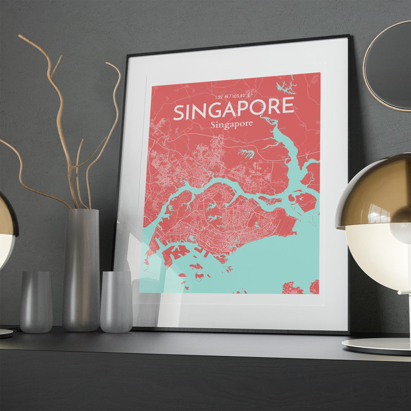 Singapore City Map In Maritime - No Frame Print, 20cm H x 16cm W x 0.05cm D