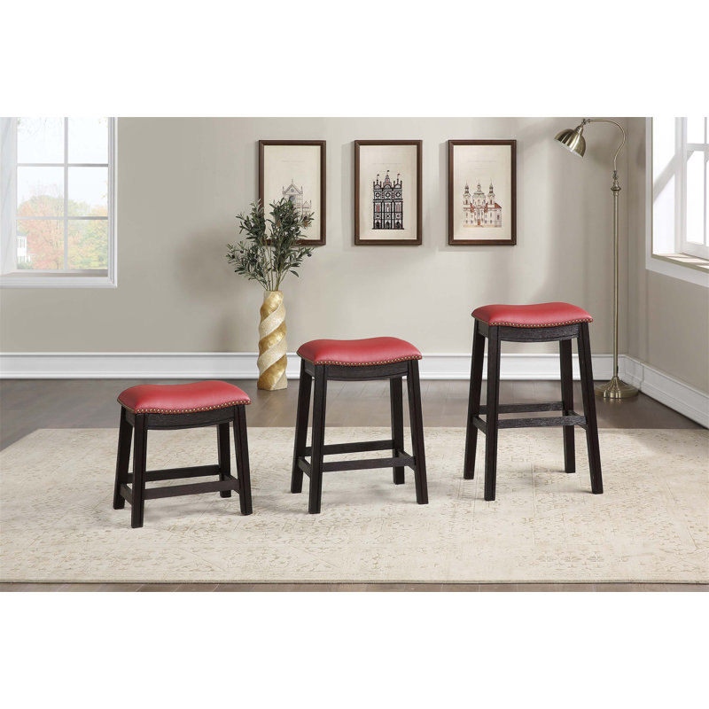 Tabouret en tissu d'ameublement en polyuréthane bourgogne, ensemble de 2
