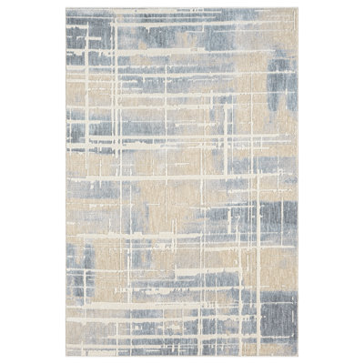 Hause Abstract Grid Gray and Beige Area Rug