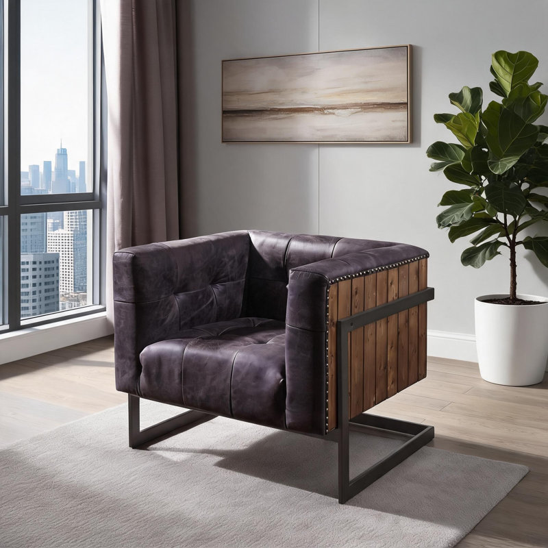 Fauteuil d'appoint brun clair capitonné