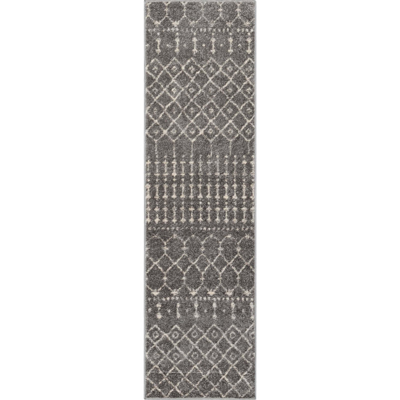 Gazaway Diamond Grey Moroccan Trellis Area Rug, Runner 2' x 7'3"