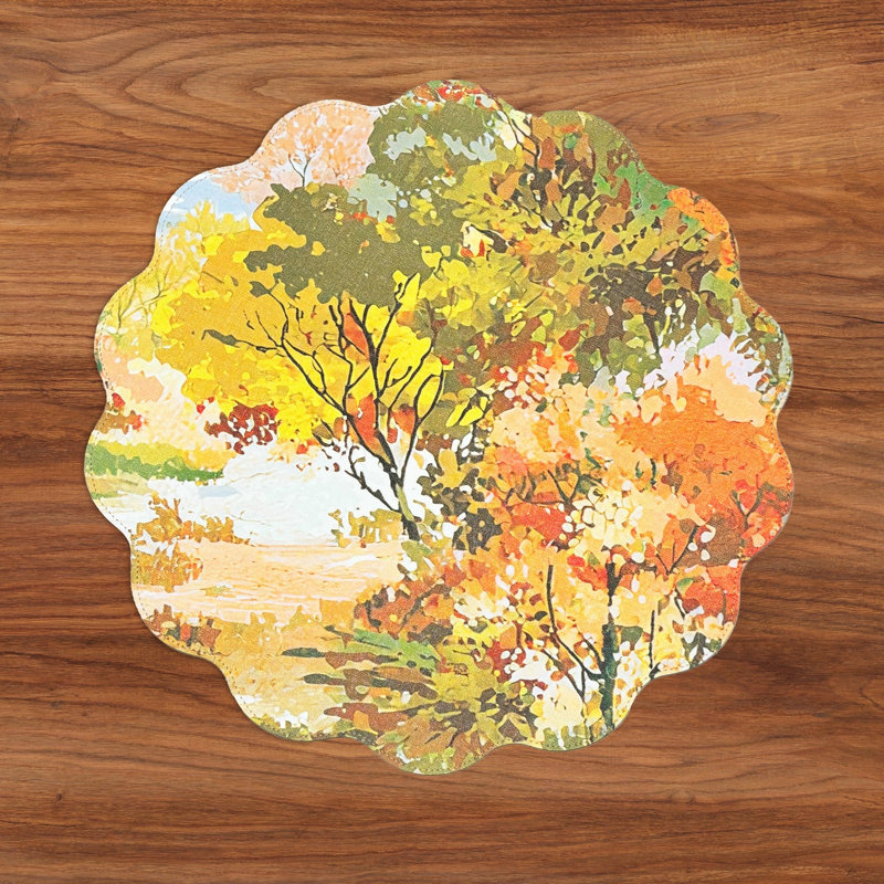 Vida Fall Trees And Wood Grain Reversible Round Placemats