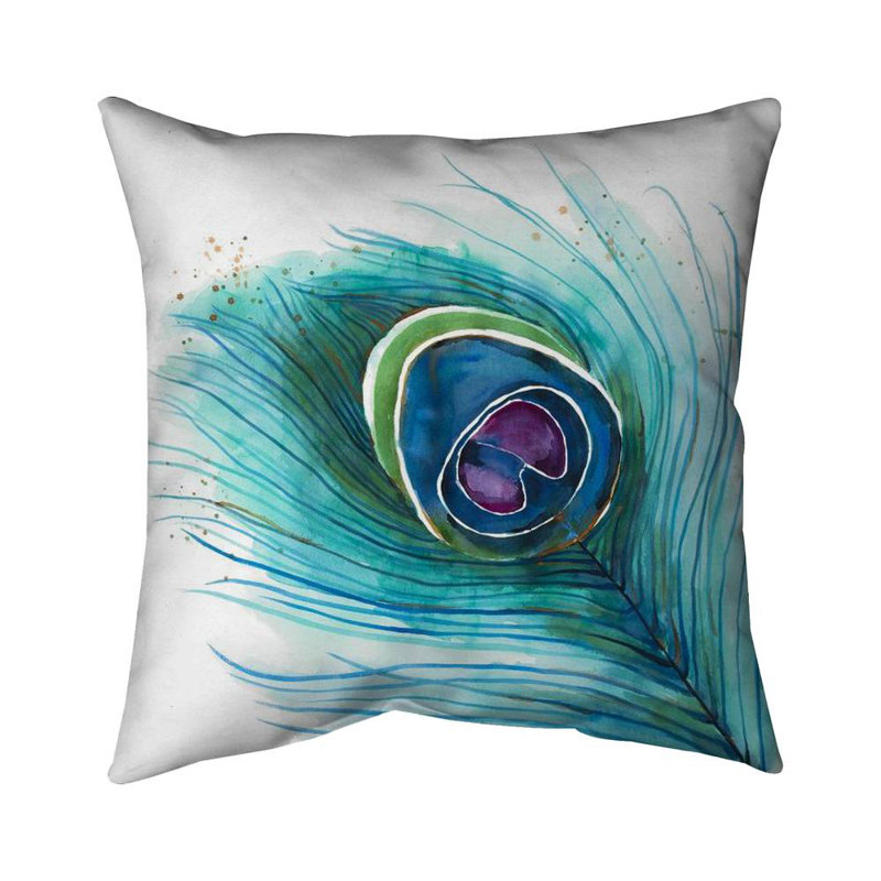 Peacock Feather Closeup - Livingroom Bird – Outdoor Throw Pillow with Insert, Weather-Resistant, 18"