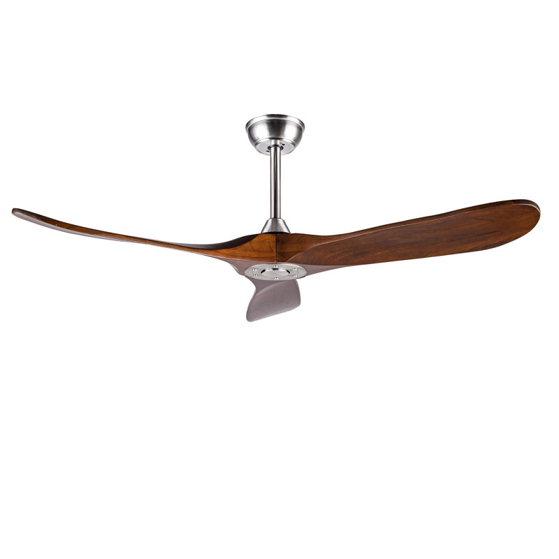 Solid Wood Ceiling Fan, Outdoor, 3 Blade, No Light, Walnut, For Patio Living Room Bedroom Porch, Remote Control, Water Resistant