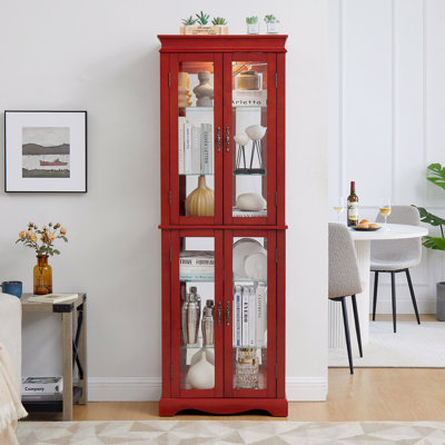 Glass Display Cabinet With Wood Frame - Elegant Glass Storage For Wine, Toys & Collectibles