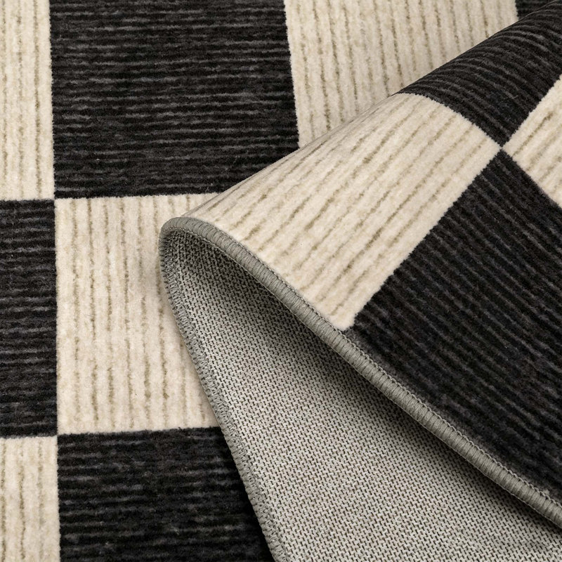 Tapis lavable en damier avec envers antidérapant, Noir, 8 x 10 pi