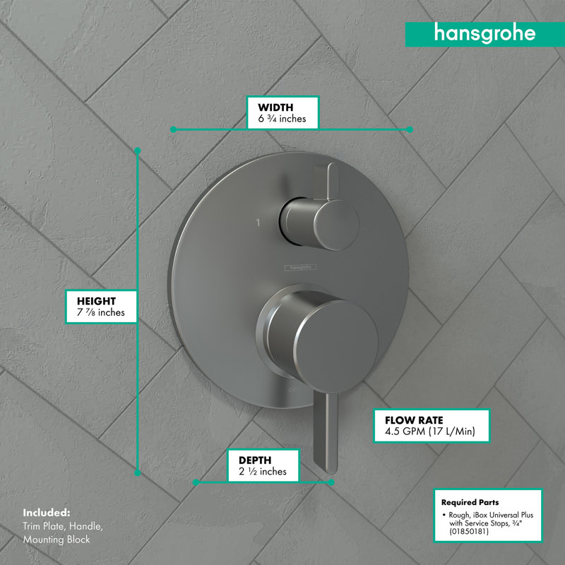 Ecostat HG S Pressure Balance Diverter Faucet Trim with Lever Handle, Brushed Black Chrome