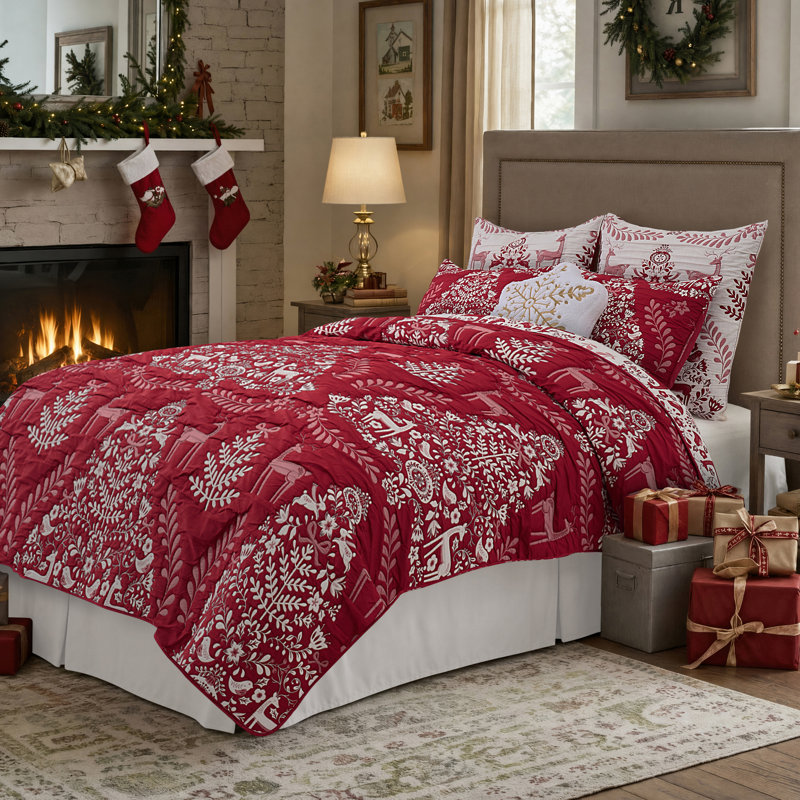 Ensemble de couvre-lit réversible 3 pièces Noella rouge de Greenland Home Fashions, King