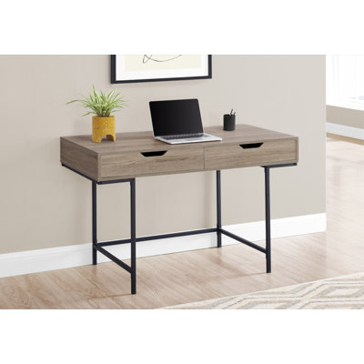Bureau d'ordinateur, bureau personnel, ordinateur portable, tiroirs de rangement, L 48 po, travail, métal stratifié brun, contemporain, moderne