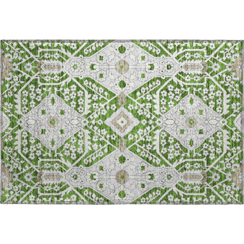 Premium Machine Washable Elaine Green Rug, Rectangle 1'8" x 2'6"
