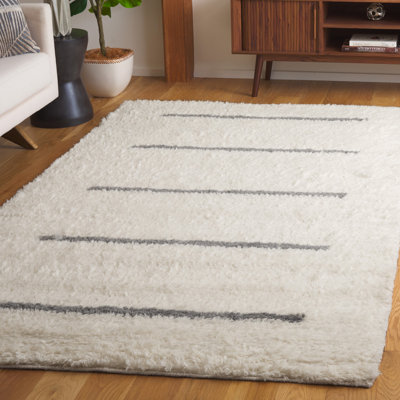 Tapis ivoire / gris en laine fabriqué à la main Mayer
