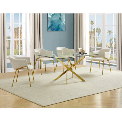 Rectangular Glass Dining Set With Linen Arm Chairs